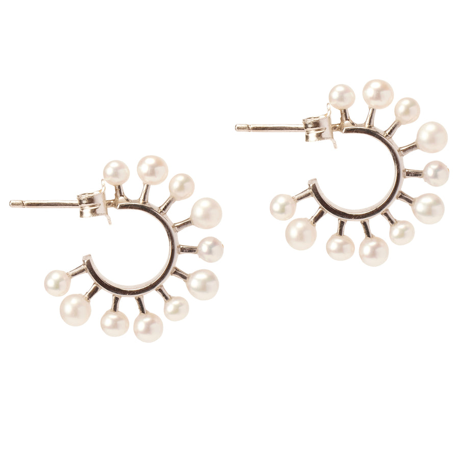 Pearl studded hoop silver earrings.