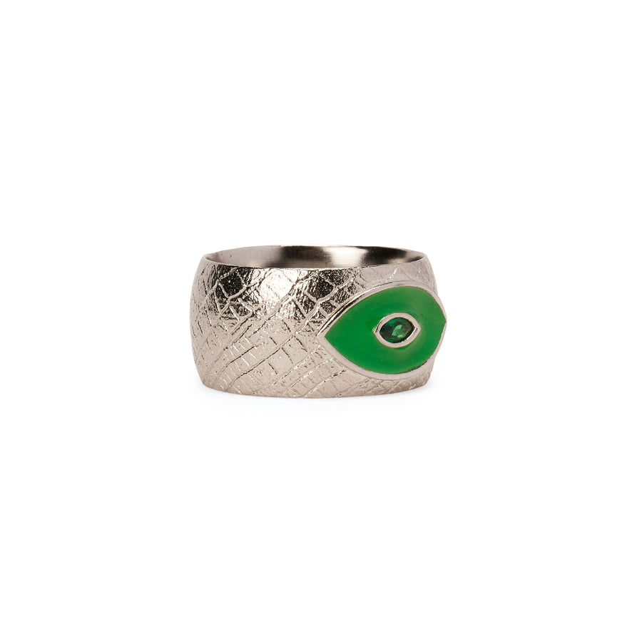 Emerald Eye Cigar Band Ring in silver