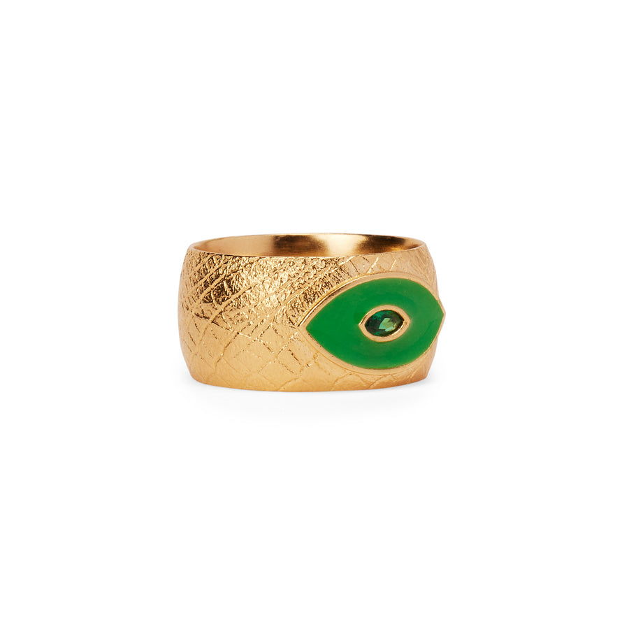 Emerald Eye Cigar Band Ring in gold