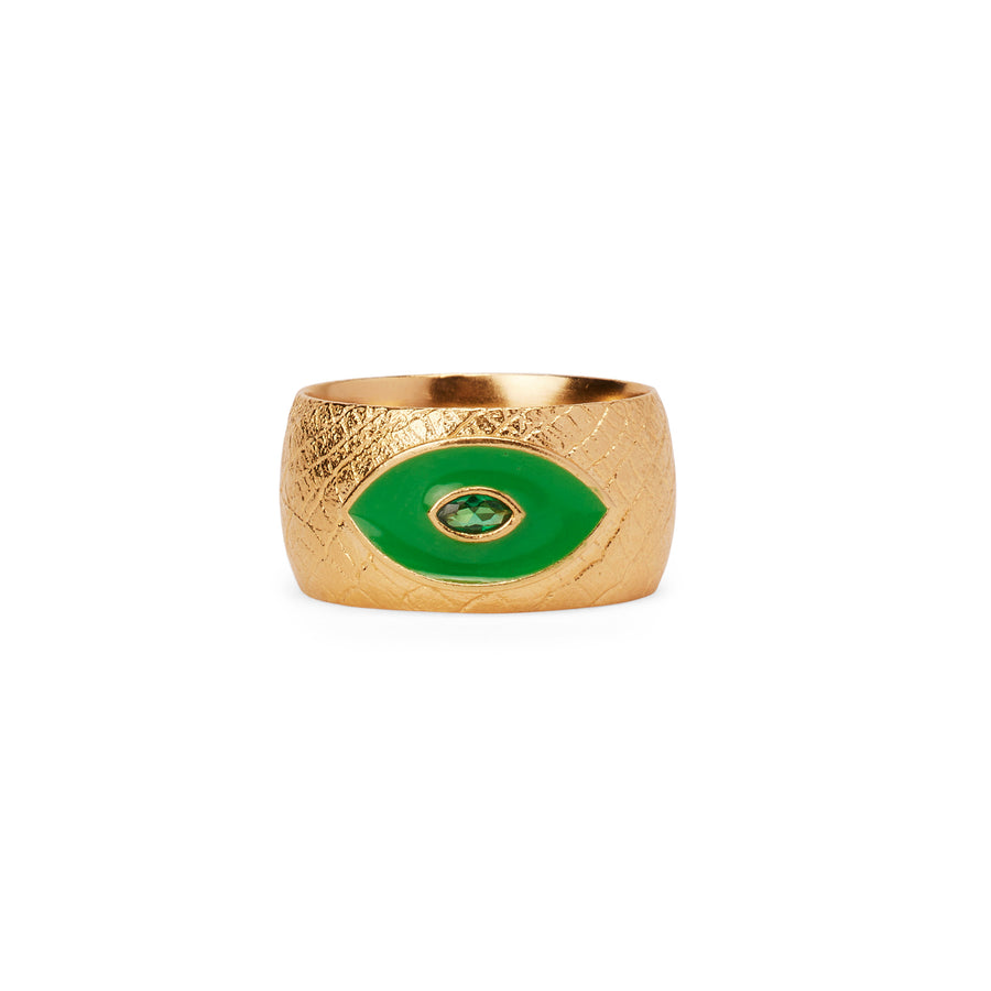 Emerald Eye Cigar Band Ring in gold