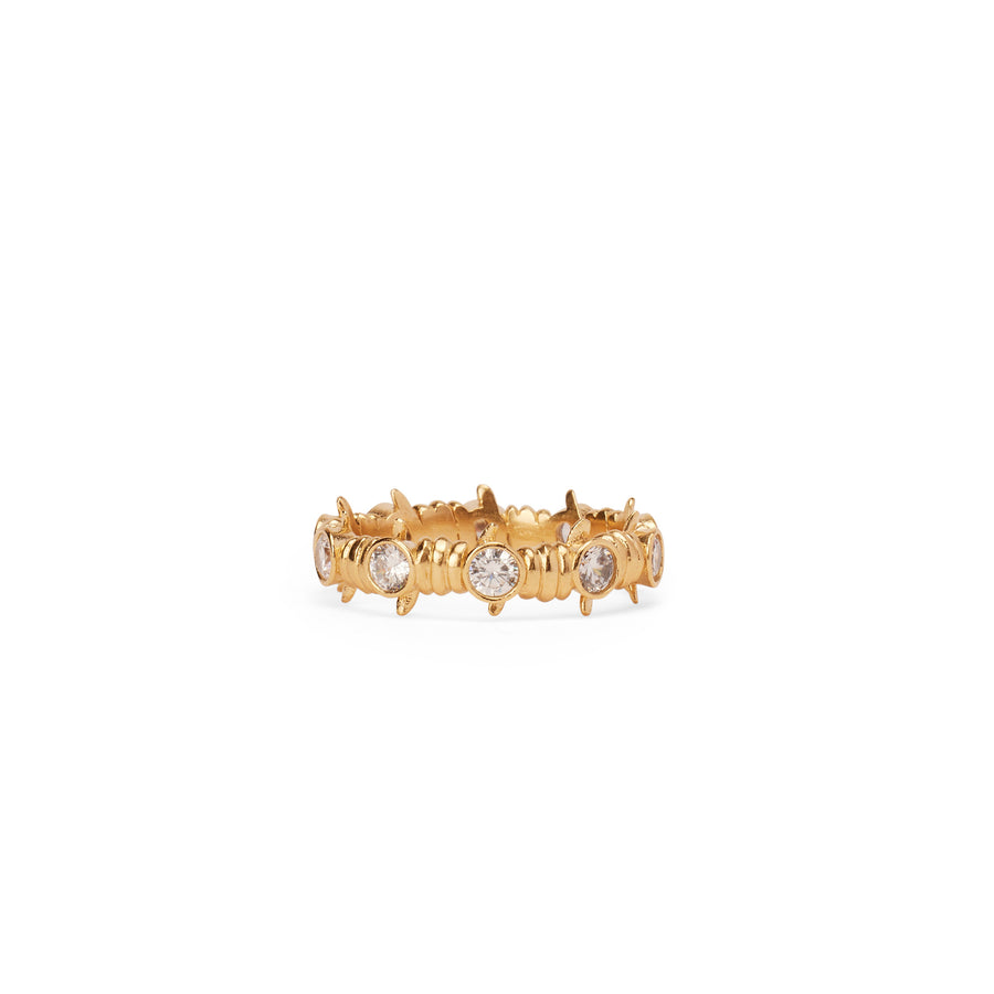 Caught Up Ring in gold with clear crystal details.