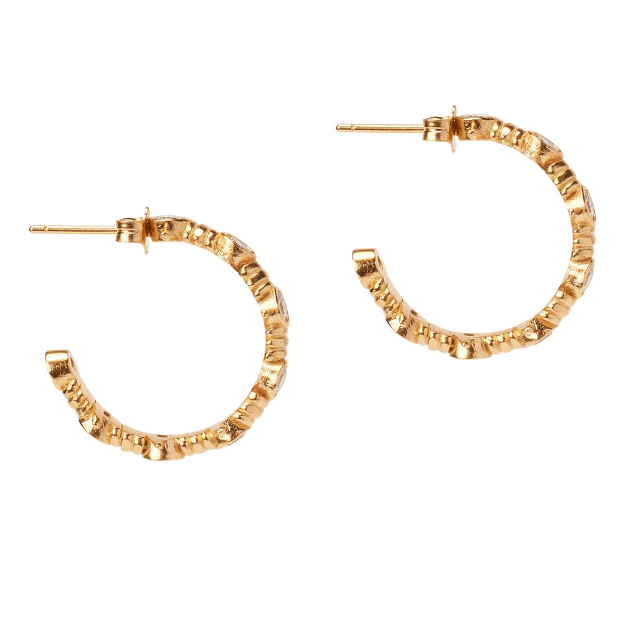 Side view of the Caught Up Earrings by Thorne Dynasty in gold with clear crystal details.