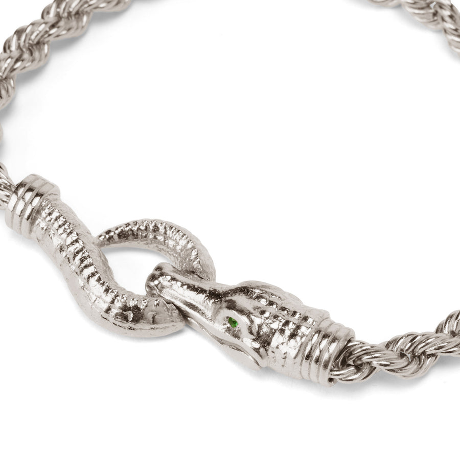 Close up of the Gilded Rope Bracelet in silver